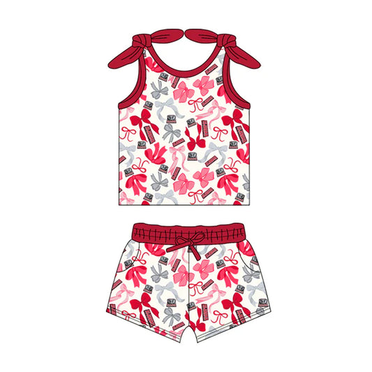 Preorder MOQ 5 pcs sleeveless A elephant bow top shorts girls team clothes 8.23