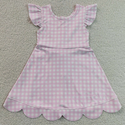 Baby Girls Dress Pink Checked Yoga Active Short Scallop Knee Length Dresses GSD3796