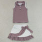 Baby Girls Clothes Maroon Stripe Button Tops Ruffle Skirt Shorts Yoga Active Clothes Sets GSD3662