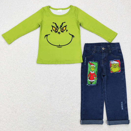 Baby Boys Clothes Christmas Cartoon Tops Distressed Denim Pants Sets BLP0225