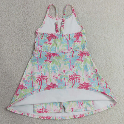 Baby Girls Dress Strap Watercolor Beach Yoga Active Shorts Knee Length Dresses GSD3708