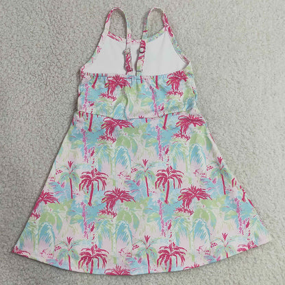 Baby Girls Dress Strap Watercolor Beach Yoga Active Shorts Knee Length Dresses GSD3708