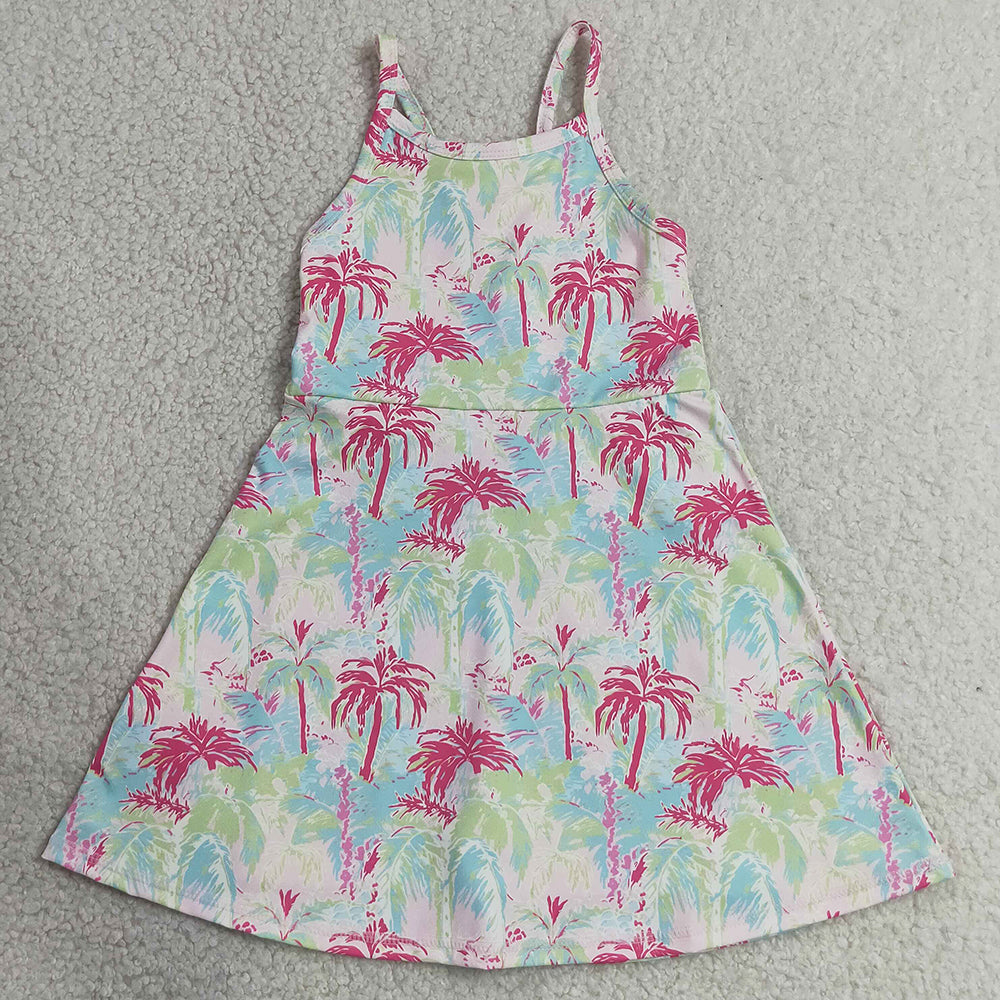 Baby Girls Dress Strap Watercolor Beach Yoga Active Shorts Knee Length Dresses GSD3708
