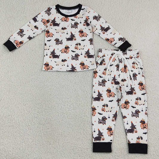 Baby Boys Pajamas Ghost Pumpkin Dogs Top Pockets Joggers Halloween Clothes Set BLP1548