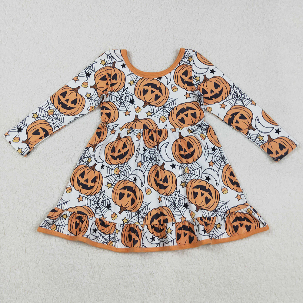 Baby Girls Dress Halloween Ghost Pumpkins Ruffle Knee Length Dresses GLD1258 9.1