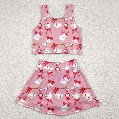 Baby Girls Clothes Baseball Bows Athletic Active Wear Top Shorts Skorts Skirts Sets GSD2044 4.21