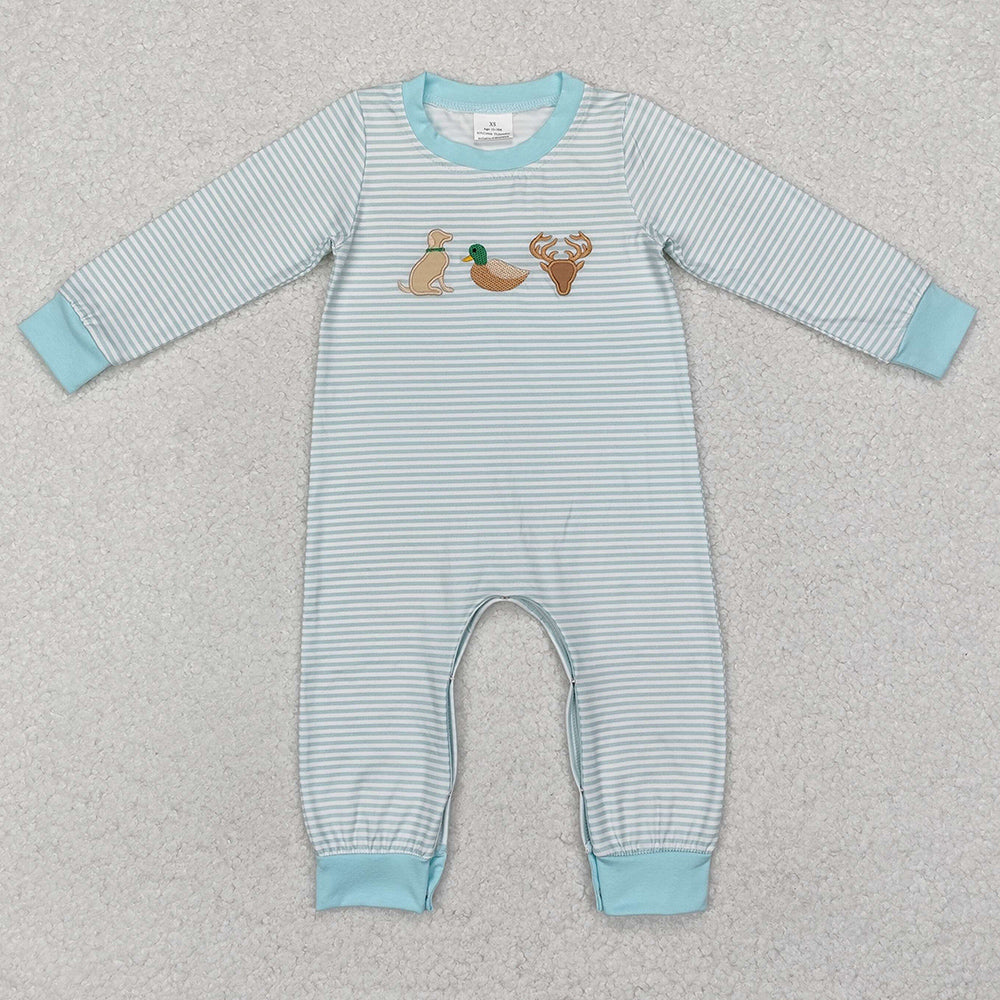 Baby Infant Boys Rompers Onesie Blue Stripes Dog Duck Deer Hunting Rompers LR1895