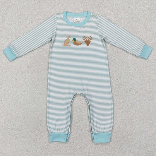 Baby Infant Boys Rompers Onesie Blue Stripes Dog Duck Deer Hunting Rompers LR1895