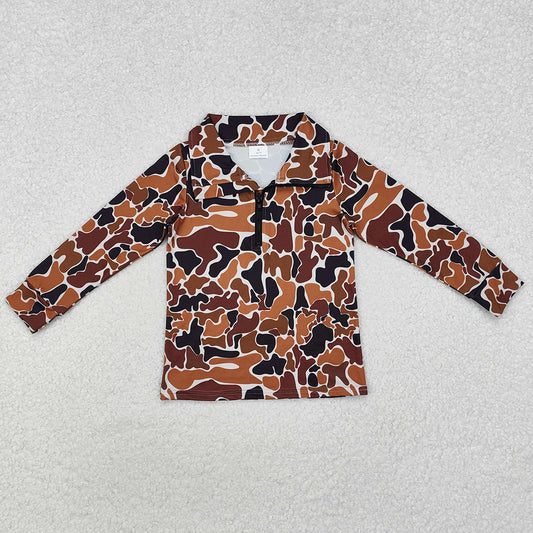 Baby Boys Clothes Tops Brown Camo Long Sleeve Zip Pullovers Tops BT0956