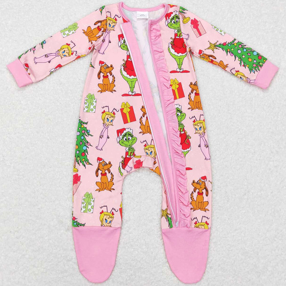 Baby Girls Rompers Christmas Pink Long Sleeve Zip Rompers LR0806