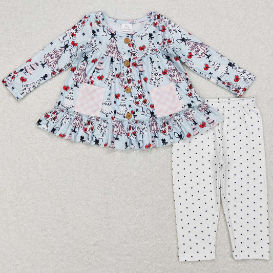 Baby Girls Clothes Christmas Tree Pocket Tunic Polka Dots Legging Pants Sets GLP0988