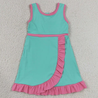 Baby Girls Dress Pink Aqua Sleeveless Yoga Active Short Knee Length Dresses GSD4149