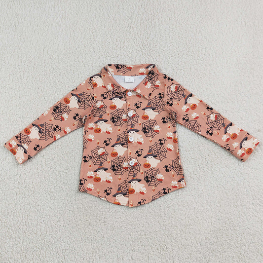 Baby Boys Clothes Long Sleeve Ghost Pumpkins Halloween Button Shirts Top BT1902