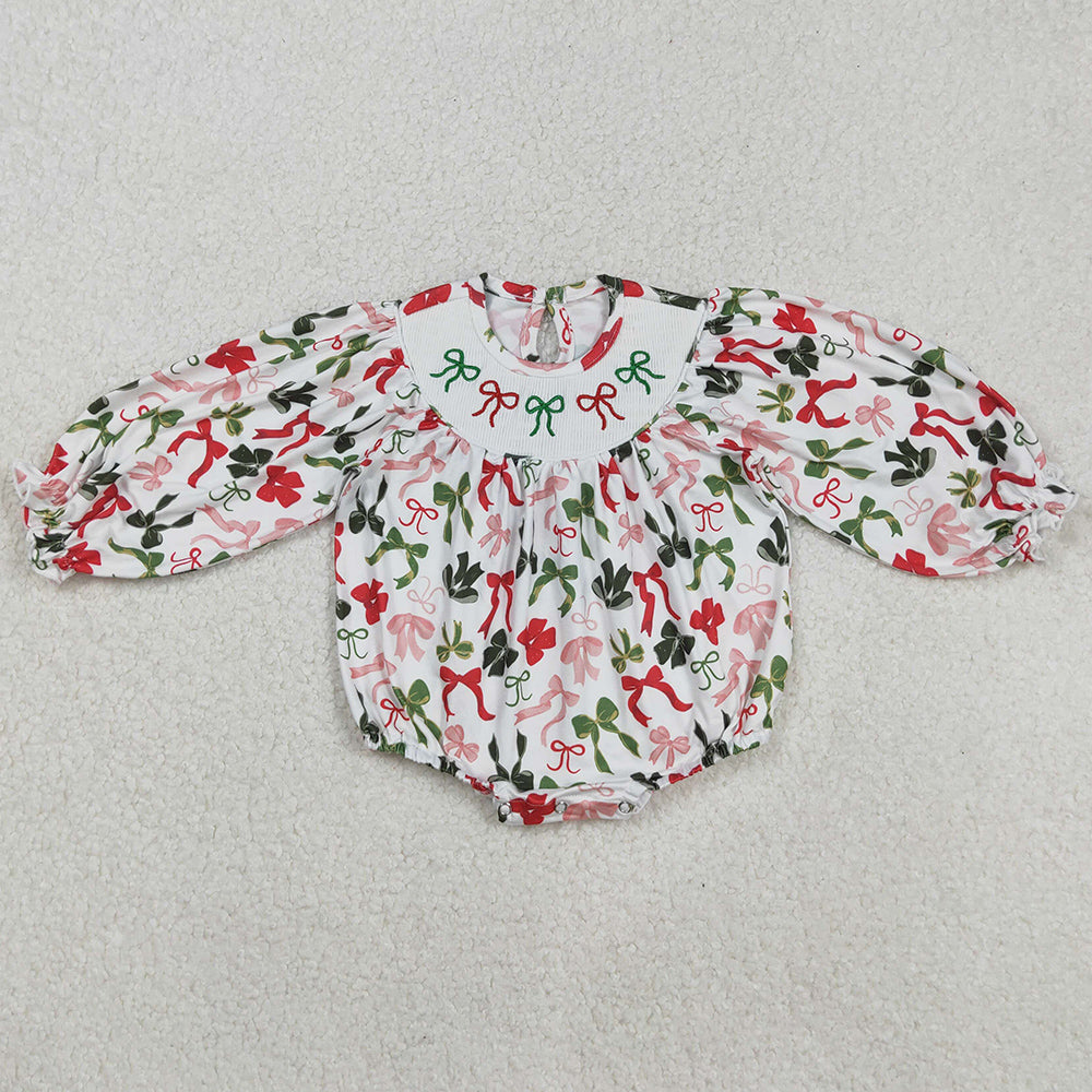Baby Infant Girls Rompers Christmas Colorful Bows Smocked Rompers LR2185 9.1