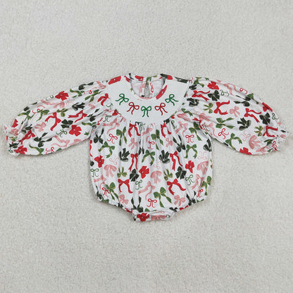 Baby Infant Girls Rompers Christmas Colorful Bows Smocked Rompers LR2185 9.1