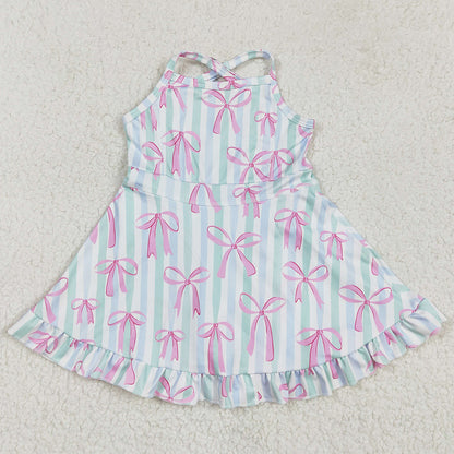Baby Girls Dress Strap Bows Yoga Ruffle Knee Length Dresses GSD2297 4.21