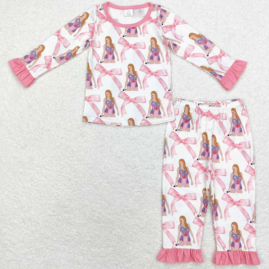 Baby Girls Pajamas Bows Pink Bamboo Pajamas Sleepwear Sets GLP1606