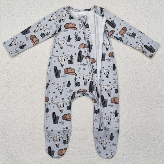 Baby Kids Boys Western Fall Zip Hat Cactus Footie Rompers LR2098