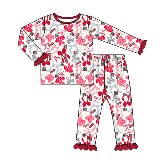 Preorder MOQ 5 Long sleeves elephant A red yellow bow kids girls team pajamas 8.25