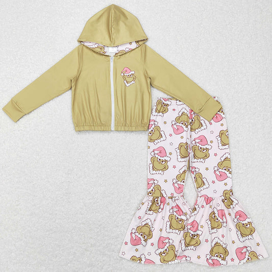 Baby Girls Clothes Christmas Hooded Zip Tops Bell Pants Sets GLP0845