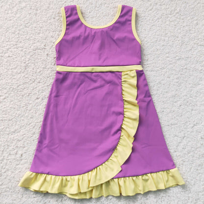 Baby Girls Dress Sleeveless Purple Yellow Yoga Active Short Knee Length Dress GSD4147