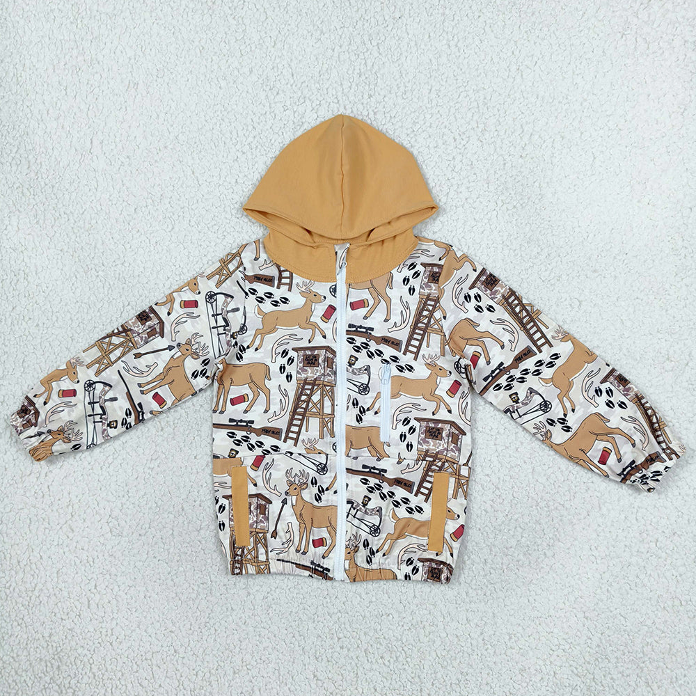 Baby Boys Clothes Khaki Deer Hunting Pockets Zipper Hoodie Jackets Top BT1567