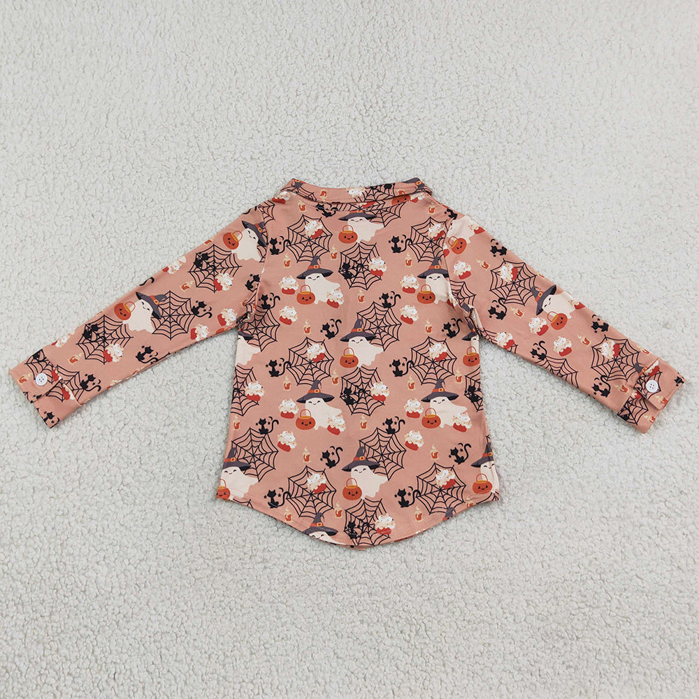 Baby Boys Clothes Long Sleeve Ghost Pumpkins Halloween Button Shirts Top BT1902