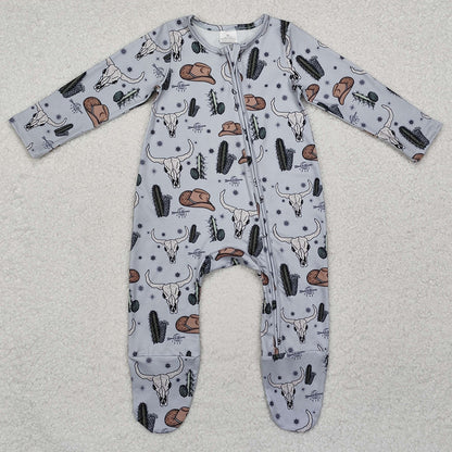 Baby Kids Boys Western Fall Zip Hat Cactus Footie Rompers LR2098