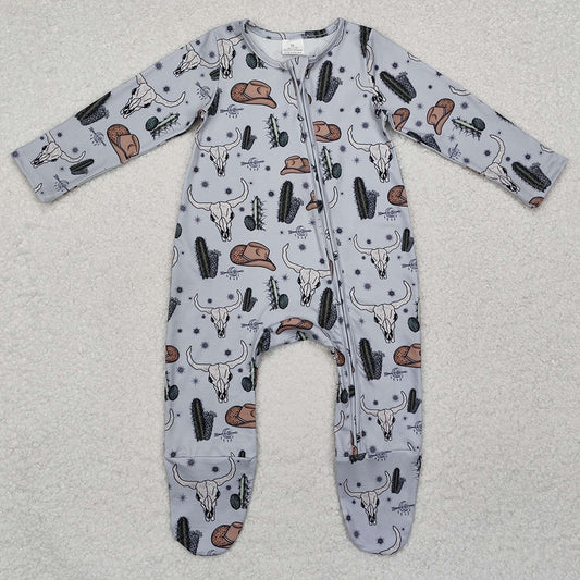 Baby Kids Boys Western Fall Zip Hat Cactus Footie Rompers LR2098