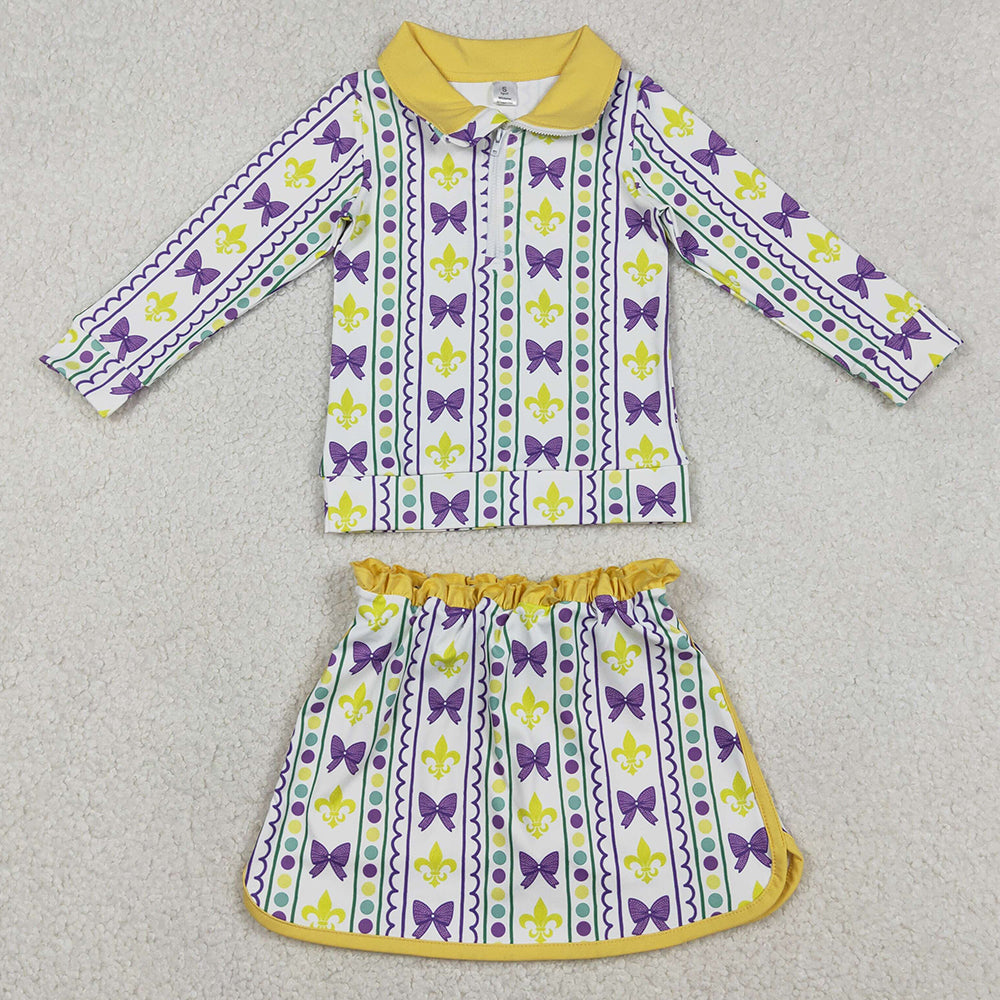 Baby Girls Clothes Mardigras Anchors Bows Stripe Zip Pullovers Skirt Shorts Yoga Active Clothes Set GLD1363 12.10