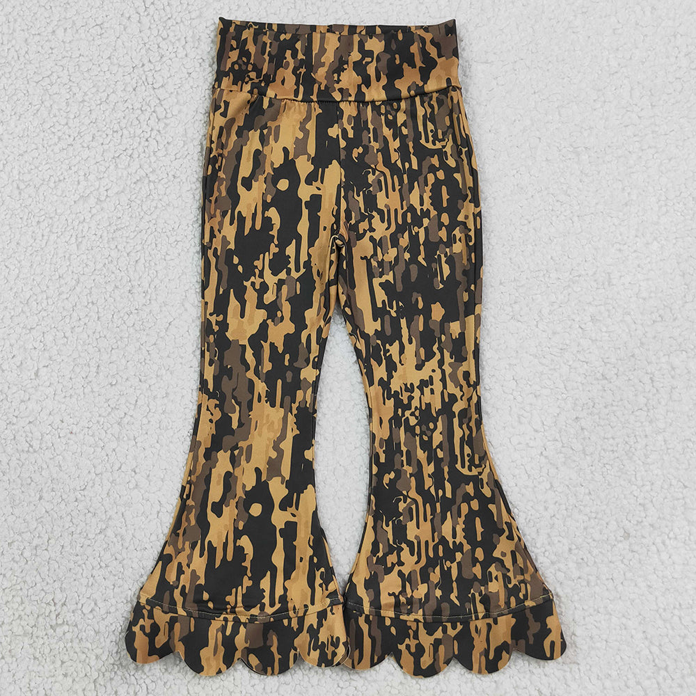 Baby Girls Pants Southern Leaves Camo Scallop Bell Bottom Pants P1039