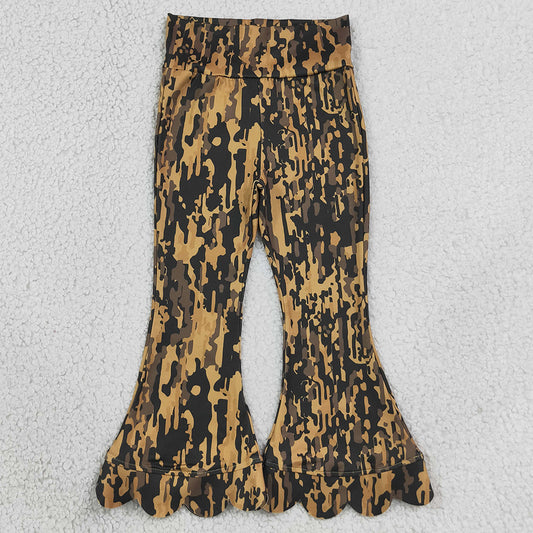 Baby Girls Pants Southern Leaves Camo Scallop Bell Bottom Pants P1039