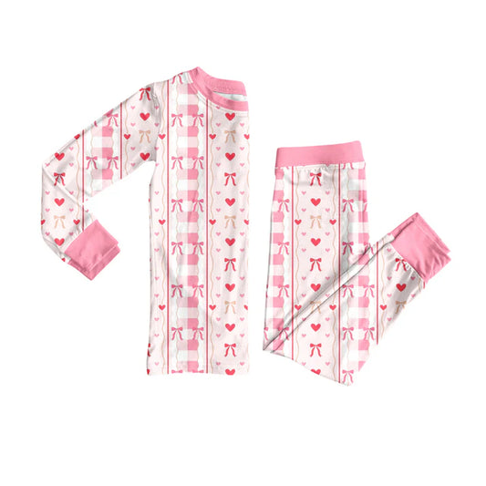 Preorder (moq 5)Baby Girls Long Sleeves Pink Bows Hearts Stripes Top Pants Pajamas Set 7.29