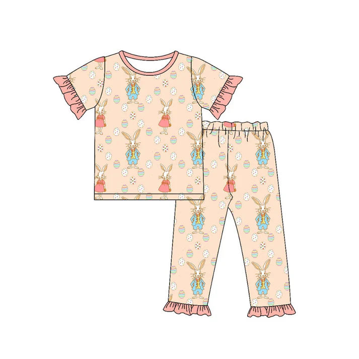 Preorder(moq 5) Baby Girls Rabbits Eggs Top Ruffle Pants Easter Pajamas Sets 10.15