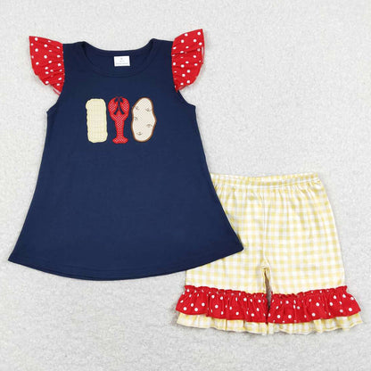 Lobster Embroidery Baby Girls Clothes Kids Sibling Clothing Boys Sets BSSO0418 GSSO0452