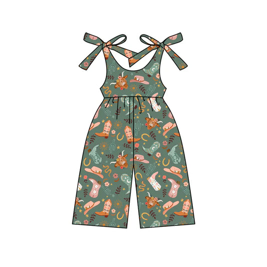 Preorder (moq 5)Baby Girls Green Strap Boots Highland Cows Jumpsuits 4.25
