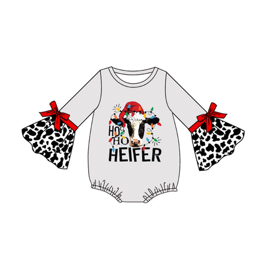 Boutique Infant Baby Girls Rompers Christmas Cow Long Sleeve Zip Rompers preorder MOQ 5