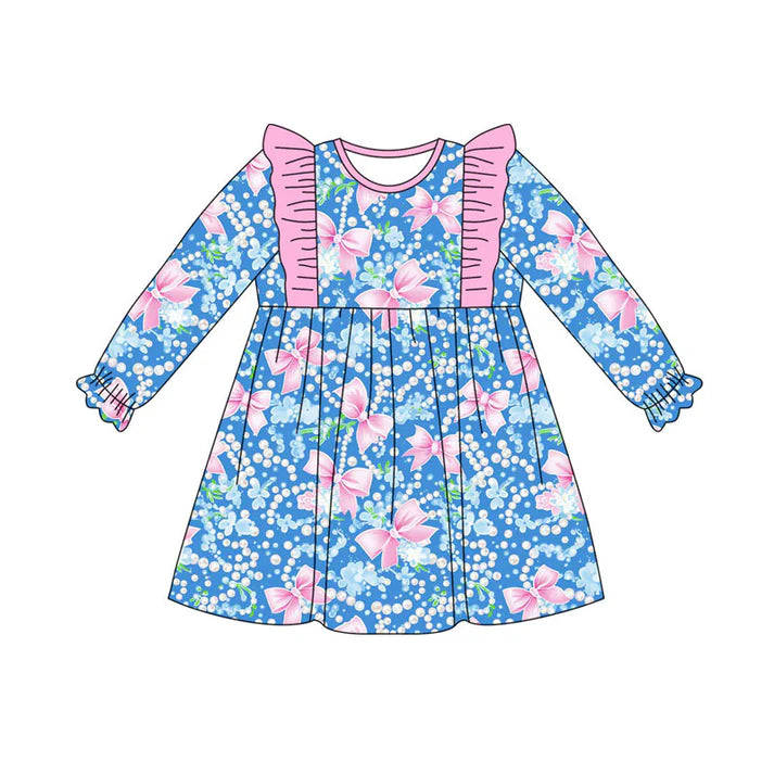 Preorder(moq 8)Baby Girls Flowers Bows Knee Length Dresses 9.27