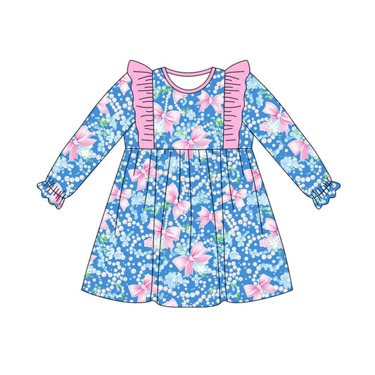 Preorder(moq 8)Baby Girls Flowers Bows Knee Length Dresses 9.27