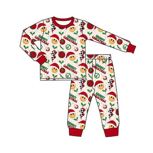 Preorder (moq 5)Baby Boys Long Sleeves Red Hat Smiles Holly Top Pant Pajamas Sets 6.11