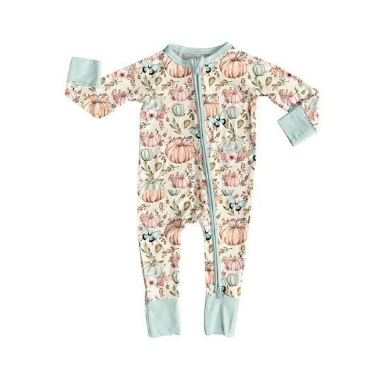 Preorder (moq 5)Baby Girls Long Sleeves Pumpkins Butterfly Zipper Pant Rompers 5.29