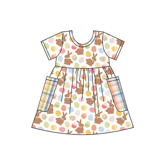 Preorder(moq 5) Baby Girls Colorful Eggs Rabbits Easter Pockets Knee Length Dresses 10.30
