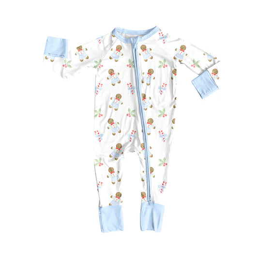 preorder(moq 5)Baby Infant Boys Long Sleeves Candy Cane Gingerbread Christmas Zipper Rompers 7.31