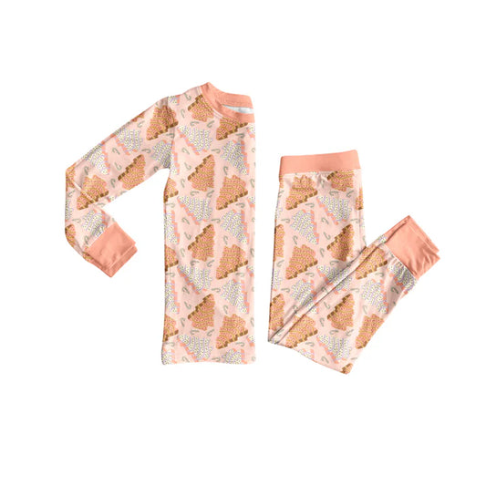 Preorder (moq 5)Baby Girls Peach Long Sleeves Trees Plaid Top Pant Pajamas Sets 6.21