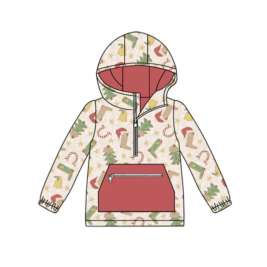 Preorder (moq 8)Baby Boys Boots Trees Pocket Zipper Christmas Hoodies Top 9.24