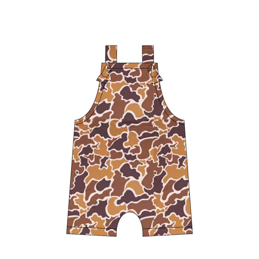 Preorder moq 5 Baby Boys Straps Bright Brown Camouflage Rompers 5.12