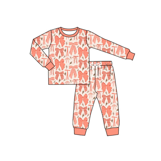 Preorder (moq 5)Baby Boys Long Sleeves Peach Leaves Bows Top Pant Pajamas Set 5.19