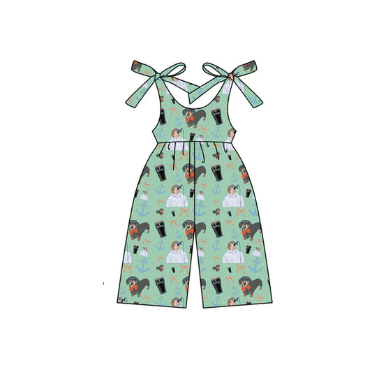 Preorder moq 5 Baby Girls Green Sleeveless Dog Singers Jumpsuits 4.15