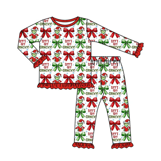 Preorder(moq 5) Baby Girls Christmas Let's Go Frog Top Pants Lounge Wear Pajamas Sets 8.7