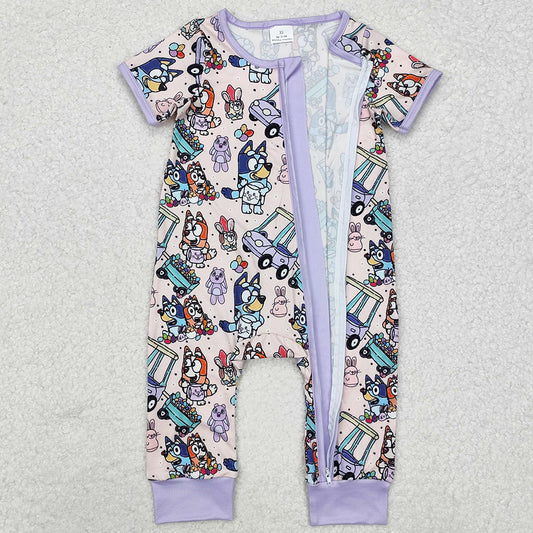 Baby Infant Girls Rompers Purple Dog Easter Rabbits Zip Rompers SR2095